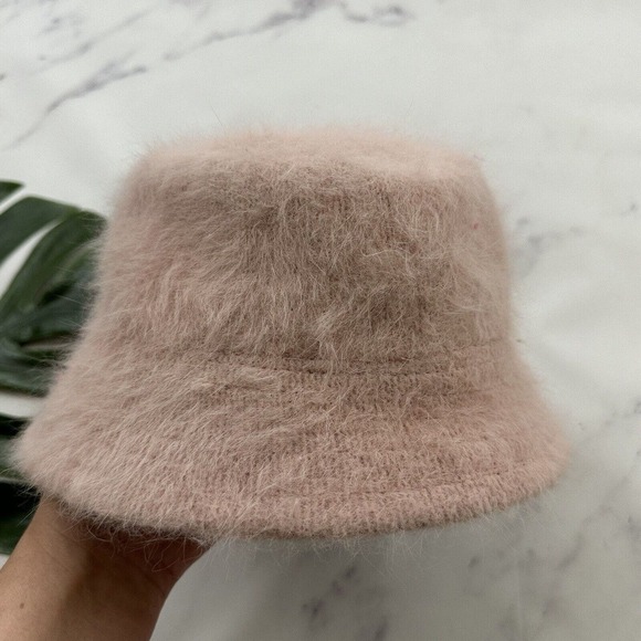 Vintage Unbranded Y2k Fuzzy Bucket Hat One Size Pink Angora Blend Knit Pastel - Picture 4 of 6